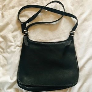 Vintage Coach Slim Hippie Flap Black Leather Saddle Crossbody Bag # 9135!